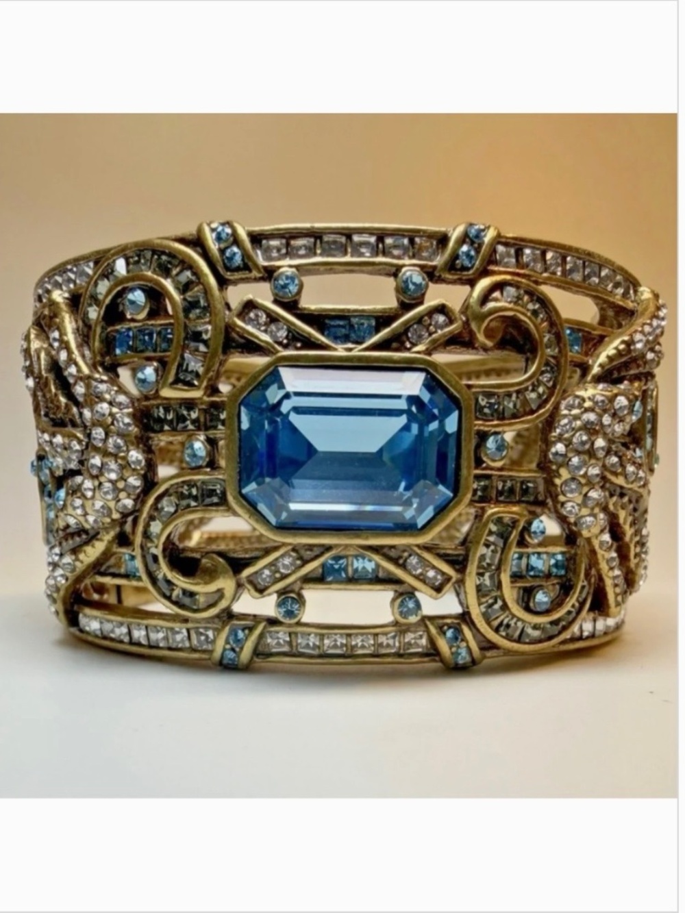 Heidi Daus Vintage Crystal Cuff Bracelet Aqua Clear SZ M/L